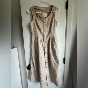 The Khaki Round Neck A-Line Midi Dress